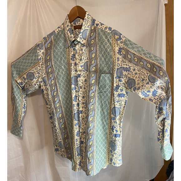 Tori Richard Other - Men's Tori Richard Honolulu- Blue Design Long Sleeve‎ Dress Shirt- Size L- MINT